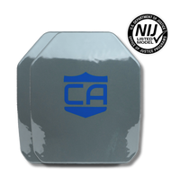 Thumbnail for Two gray Caliber Armor AR550 III+ Multi-Curve Body Armor Plates with blue 