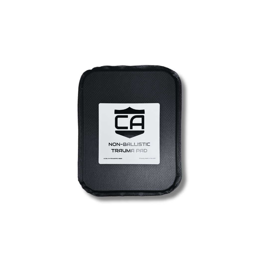 The Caliber Armor Extreme Impact Trauma Pad - Side Pads are rectangular black pads with a white EA logo label, designed for superior impact absorption and ideal for enhanced protection in body armor systems.