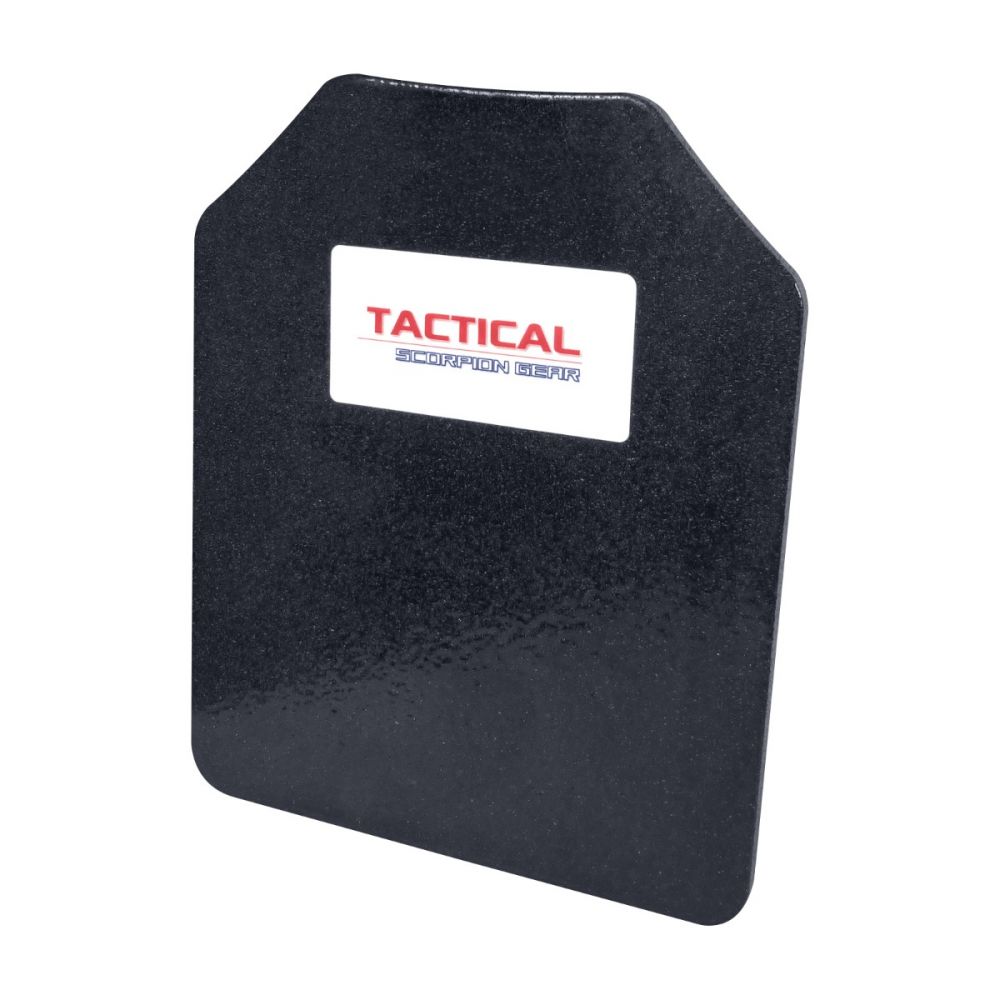 The Tactical Scorpion Gear Level III AR500 Plate from Tactical Scorpion Gear offers multiple hit capability against high-powered rifle rounds.