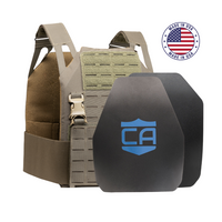 Thumbnail for The Caliber Armor Caliber AR550 DV8 - Level III+ Body Armor Package includes a tactical vest with MOLLE webbing, two black AR550 armor plates marked 