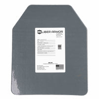 Thumbnail for Gray rectangular CaliberHX IIIA Hard Armor Speed Plate by Caliber Armor with a white front label showing specifications and company information.