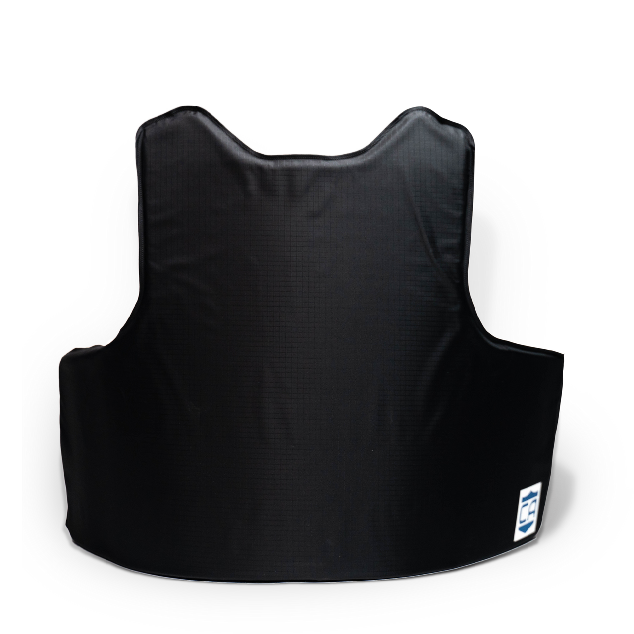 A black, sleeveless Caliber Armor CaliberX IIIA Package overt body armor vest with a smooth surface is displayed from the back against a plain white background.