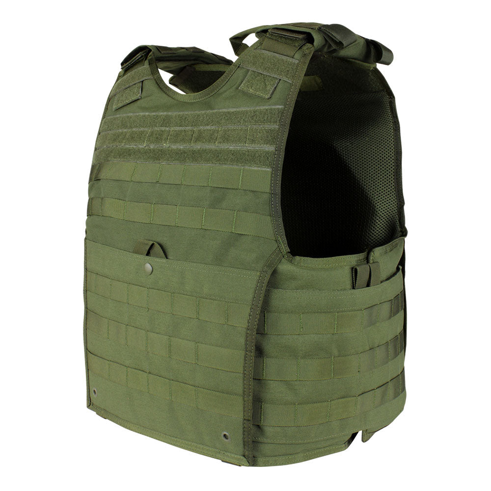 The Caliber Armor CaliberX IIIA Package with Overt Body Armor Vest is shown on a plain white background; it features Level IIIA protection, multiple MOLLE webbing rows, and adjustable shoulder straps.