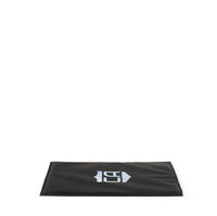 Thumbnail for A black rectangular CaliberX IIIA Soft Body Armor Rectangle Panel by Caliber Armor, featuring a white geometric logo at the center—perfect for use with CaliberX™ vests or as a standalone soft ballistic protection solution.