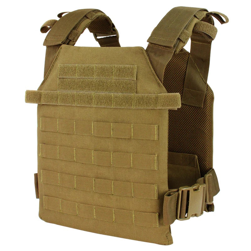 The Caliber Armor Sentry Plate Carrier features adjustable sizing, front MOLLE webbing, and side buckles for a secure fit.