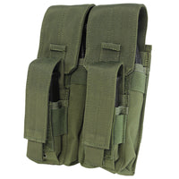 Thumbnail for Two green Caliber Armor Double AK Kangaroo Mag Pouches, MOLLE compatible with flap covers and hook-and-loop closures, designed for carrying magazines or small gear.