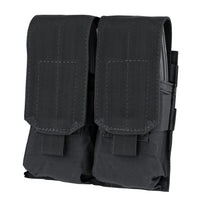 Thumbnail for The Caliber Armor Double M4 Mag Pouch is a black, durable fabric pouch with two compartments, flap covers, and hook-and-loop closures. This MOLLE-compatible design securely holds AR/M4 magazines for quick access and reliable storage.