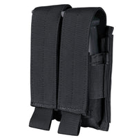 Thumbnail for The Caliber Armor Double Pistol Mag Pouch is a black nylon pouch with two adjustable flap covers, hook-and-loop closures, and a MOLLE compatible backing for versatile carry.