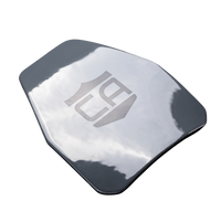 Thumbnail for The Caliber Armor AV2 Multi-Curve RF2 Body Armor features a shiny, irregularly shaped steel plate with an engraved logo that reflects the sky and clouds.