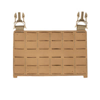 Thumbnail for The tan Caliber Armor DV8 Modular Placard features two quick-release buckles at the top and multiple horizontal and vertical slots for attaching to MOLLE pouches or compatible systems like the DV8 Plate Carrier.