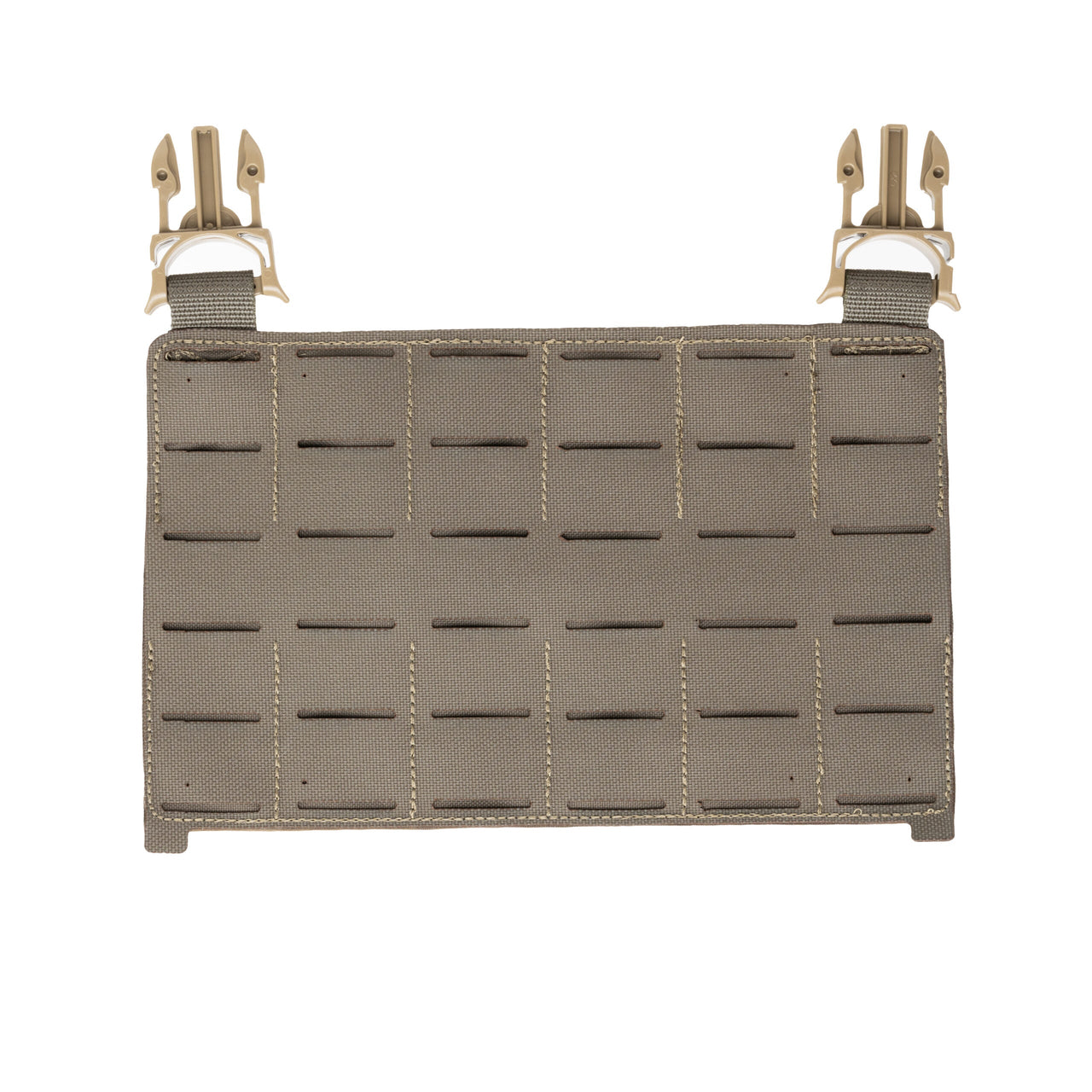 The Caliber Armor DV8 Modular Placard is a flat, olive drab MOLLE panel with stitched slots and two tan buckles for secure attachment to your DV8 Plate Carrier. Compatible with MOLLE pouches for versatile tactical use.