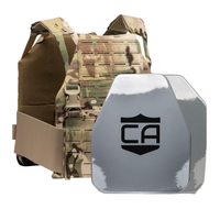 Thumbnail for A Caliber AV2 DV8 - RF2 Body Armor Package by Caliber Armor is shown, featuring a camouflage tactical vest behind a gray ballistic plate marked with 