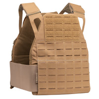 Thumbnail for The Caliber Armor DV8 Plate Carrier by Caliber Armor features mesh padding, adjustable shoulder straps, and a front Velcro panel. Compatible with SAPI cut and body armor plates, it’s shown against a white background.