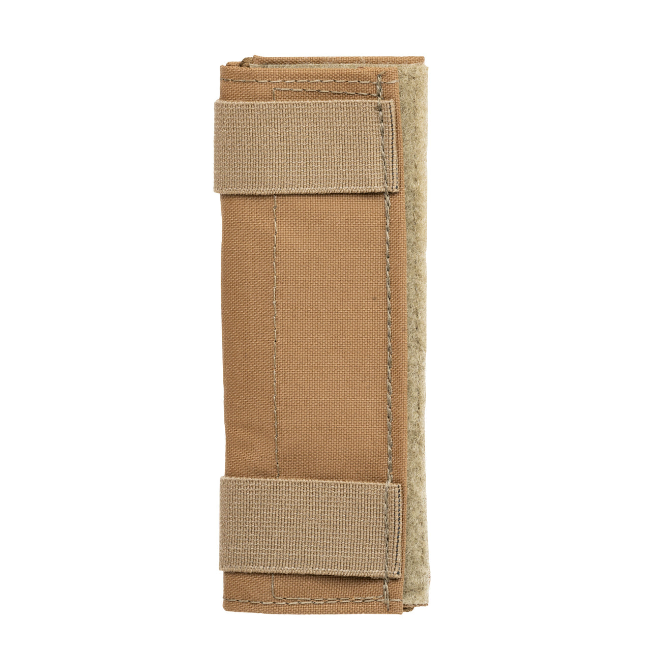 A pair of tan DV8 Shoulder Pads by Caliber Armor with two horizontal hook-and-loop straps, designed for Plate Carrier use, shown folded on a white background.