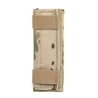 Thumbnail for The Caliber Armor DV8 Shoulder Pads, shown vertically against a white background, feature folded camouflage fabric and two horizontal tan straps for easy modular carrier attachment.