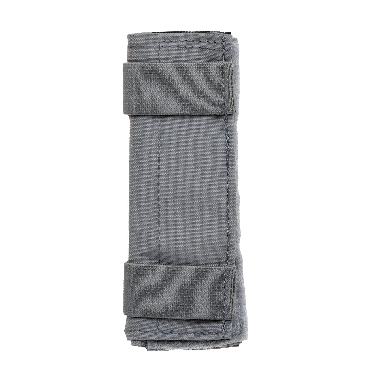 The Caliber Armor DV8 Shoulder Pads are shown upright against a white background, folded and secured by two horizontal straps in a gray fabric case that resembles a modular carrier.