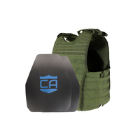 Thumbnail for The Condor EXO & AR550 Level III+ Body Armor Package by Caliber Armor is shown with a green carrier featuring MOLLE webbing and two black armor plates marked with a blue 