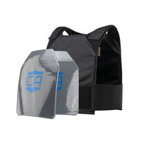Thumbnail for The Caliber Armor CaliberHX IIIA Hard Armor Gray Man Concealable Package is a black tactical vest with two silver, lightweight panels featuring a blue 
