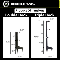 Thumbnail for Side-by-side comparison of Double Tap Industries' Hook Spiked Ground Stand—durable target hanging hooks—showing double and triple hook styles with inch dimensions for each, designed for steel target stands or shooting target holders.