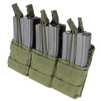 Thumbnail for Caliber Armor Triple Stacker M4 Mag Pouch holds three AR/M4 mags in olive green, MOLLE compatible pouches with securing straps.