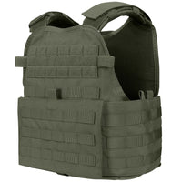 Thumbnail for The Caliber Armor CaliberX IIIA/HG2 Active Response Package is a lightweight olive green tactical vest with MOLLE webbing and padded shoulders, designed for body armor and shown against a white background.