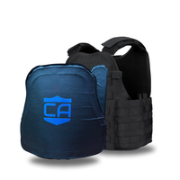 Thumbnail for The Caliber Armor CaliberX IIIA/HG2 MOPC Package is shown with a black plate carrier behind a blue ballistic armor plate bearing a white 