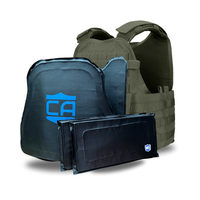 Thumbnail for The Caliber Armor CaliberX IIIA/HG2 MOPC Package is shown with multiple black armor plates—two large and two small rectangular inserts—plus soft armor panels, all displayed in front of the tactical vest on a white background.