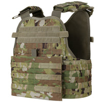 Thumbnail for The Caliber Armor Modular Operator Plate Carrier (MOPC) Gen II is a camouflage-patterned vest with adjustable shoulder straps, MOLLE webbing, and multiple attachment points for armor plates, displayed on a plain white background.