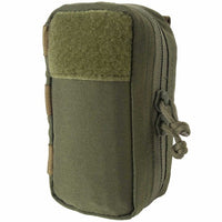 Thumbnail for The Caliber Armor Mini First Aid Kit M-FAK is a compact, olive green zippered pouch with a front Velcro patch and side MOLLE webbing—perfect for carrying first responder medical equipment or using as a small medical kit.