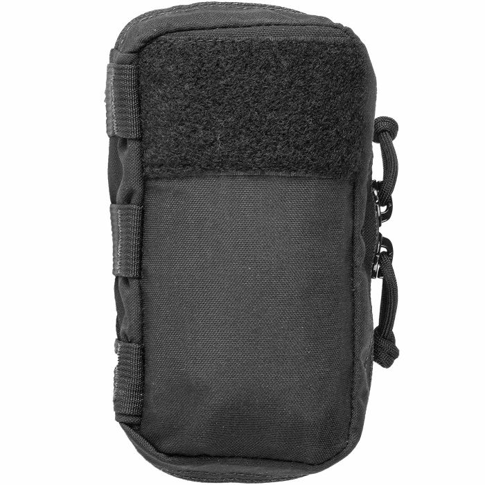 The Caliber Armor Mini First Aid Kit M-FAK is a small black rectangular pouch with zipper closures, side webbing loops, and a front Velcro patch—perfect for organizing first responder medical gear.