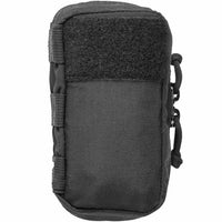 Thumbnail for The Caliber Armor Mini First Aid Kit M-FAK is a small black rectangular pouch with zipper closures, side webbing loops, and a front Velcro patch—perfect for organizing first responder medical gear.