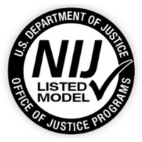 Thumbnail for Black and white circular badge displaying “NIJ Listed Model” with a check mark, surrounded by “U.S. Department of Justice Office of Justice Programs,” featured on Caliber Armor’s Condor EXO & AR550 Level III+ Body Armor Package.