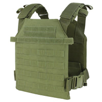 Thumbnail for Olive green tactical plate carrier vest with molle webbing and Caliber Armor AR550 Level III+ Quick Response /w PolyShield - Shooters Cut - PolyShield steel body armor.