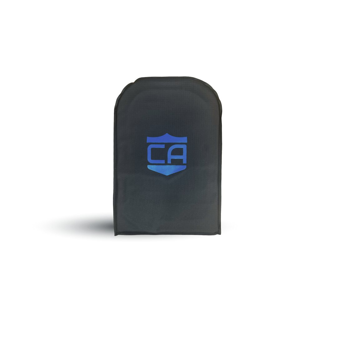 A black rectangular CaliberX IIIA Body Armor Insert by Caliber Armor, made for Viktos Backpacks with a blue CA logo on the front, shown against a plain white background.