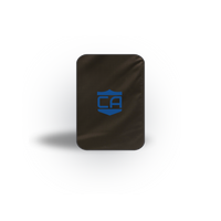 Thumbnail for A black rectangular CaliberX IIIA Body Armor Insert by Caliber Armor, designed for Haley Strategic Backpacks, with rounded corners and a blue shield 