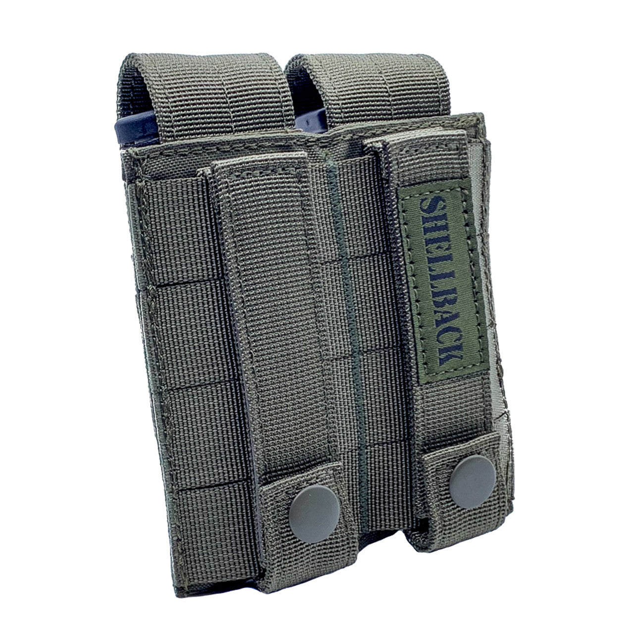 A pair of Shellback Tactical Double Pistol Mag Pouches on a white background.