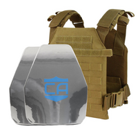 Thumbnail for A Caliber Armor AR550 Level III+ Quick Response /w PolyShield - Shooters Cut - PolyShield body armor plate with anti-spall coating next to a tactical vest.
