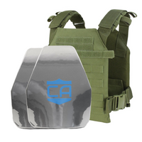 Thumbnail for Green tactical vest with a silver armored plate insert featuring Caliber Armor AR550 Level III+ Quick Response /w PolyShield - Shooters Cut - PolyShield steel body armor.