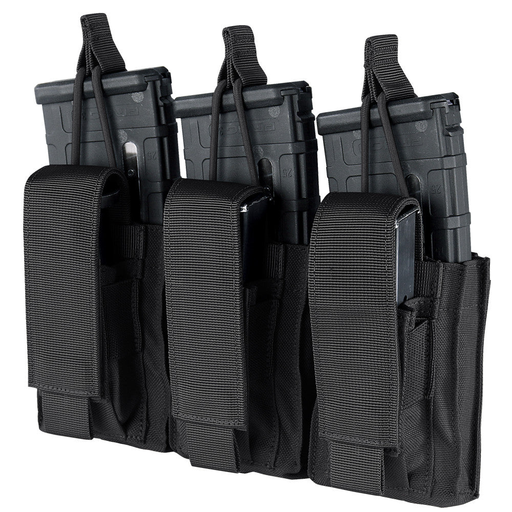 The Caliber Armor Triple Kangaroo Mag Pouch | GEN II securely holds three AR/M4 magazines with straps and is MOLLE compatible for easy attachment to gear or vests.