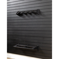 Thumbnail for Black plastic vertical four gun storage mount, both upper & lower portion of mount shown mounted to our black  Assault Wall slat wall paneling