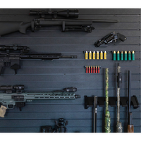 Thumbnail for Collection of firearms and ammunition mounted on a black plastic tactical slat wall panel -Assault Wall, organizational storage for guns and tactical gear