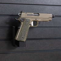 Thumbnail for Right facing black plastic magazine mounted 45 Cal pistol hanger installed on Assault Wall Tactical slat wall