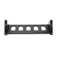 Thumbnail for Backside view of black plastic five pistol storage and organization mount whoing the direct wall mounting slots or the silver locations for slat wall mounting hardware