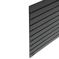 Thumbnail for Edge profile view showing how thick the black tactical slat wall panel is, small Double Tap Ind. logo can be seen at the bottom left portion of the panel, shown on a white background