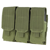 Thumbnail for The Caliber Armor Triple M4 Mag Pouch is a green, MOLLE-compatible pouch with three hook-and-loop flap compartments—perfect for securely and efficiently carrying AR/M4 magazines.