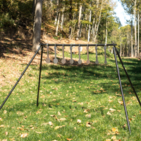 Thumbnail for Full stand view of assembled KYL steel targets with black spacers seperating the targets evenly and locking collars on each end to keep the targets from sliding around on the crossbar