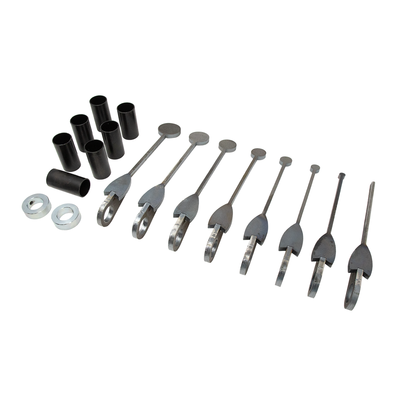 unassembled view of rimfire kyl targets, locking collar, steel targets & spacers