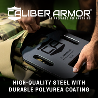 Thumbnail for weighted training plate graphic highlighting how to insert them into  plate carriers and the fact that they have a tough rust preventative polyurea coating on each training plate regardless of the weight