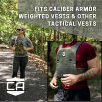 Thumbnail for weighted training plate graphic highlighting that they are compatible with Caliber Armor and other plate carrers that accept a 10