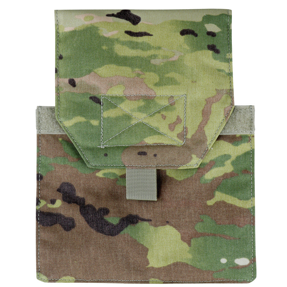 The Caliber Armor VAS Side Plate Insert (2PCS/Pack) features a camouflage-patterned tactical pouch with a flap cover and pull tab, ideal for upgrading your plate carrier. Shown on a white background.